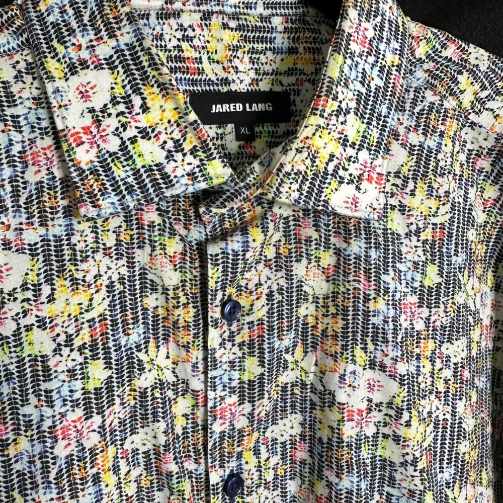 Jared Lang Mens XL Button Down Shirt Floral Geometric Print Long Sleeve Cotton